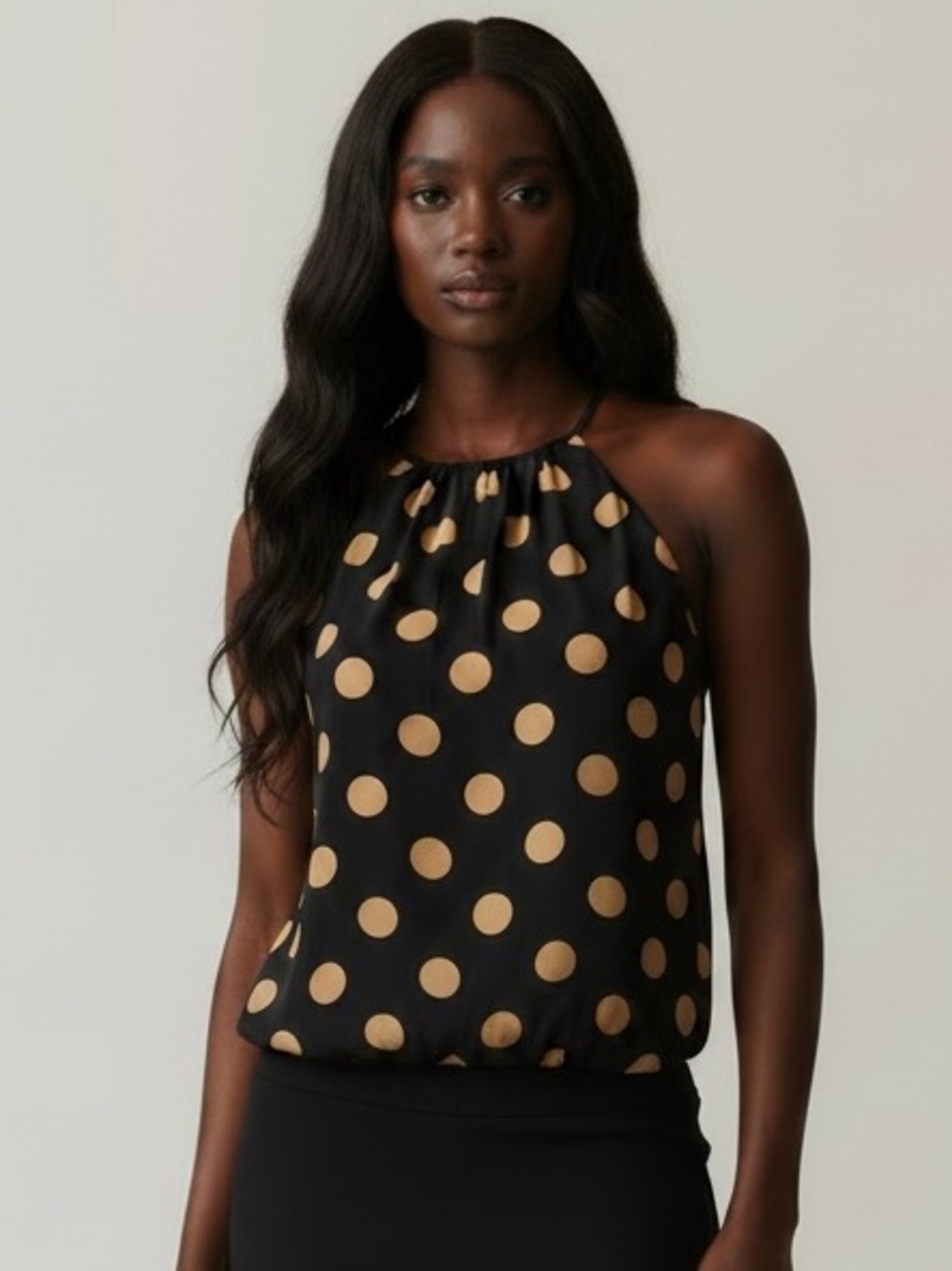 Express black and tan polka dot top